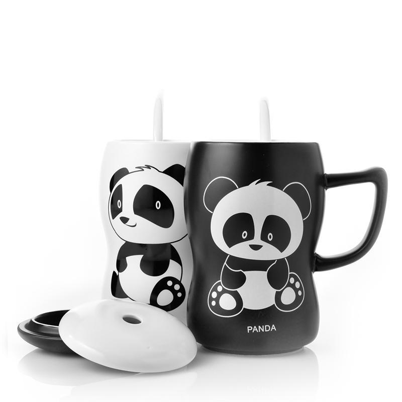 easy cartoon panda ceramic mug with cover Straw – Mugplugplus